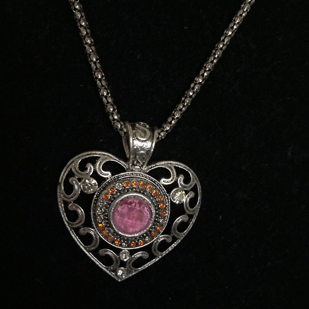 Ginger Snaps silver  Heart Pendant Necklace with  removable Pink Center Stone